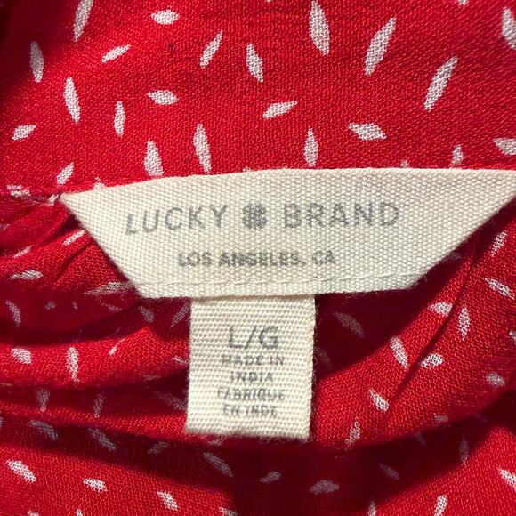 Lucky Brand Red White Dot Long Sleeve Blouse Women Large Lightweight Office Work - Picture 6 of 9